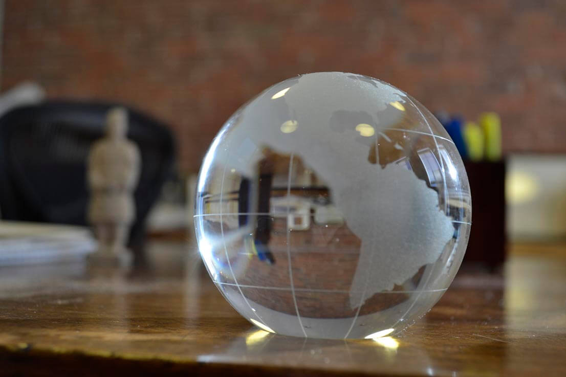 Glass globe on a desk